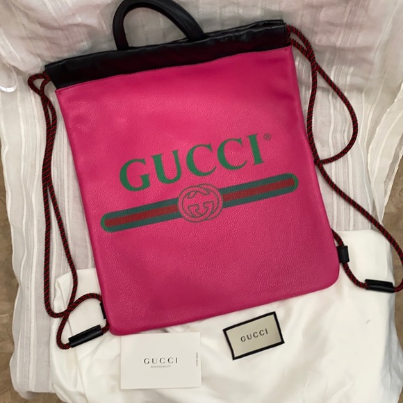 Authentic Gucci leather drawstring backpack